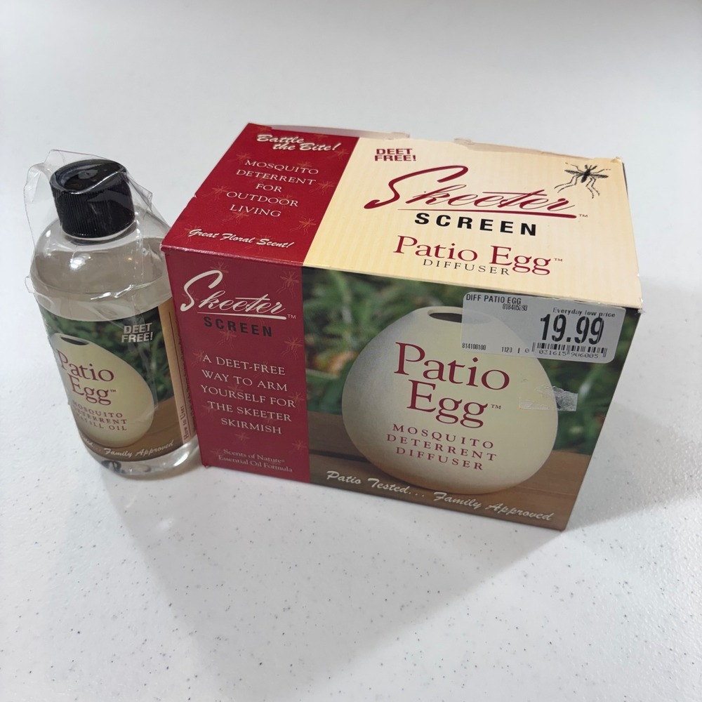 Skeeter Screen Patio Egg Mosquito Deterrent Diffuser DEET-Free Essential Oil Kit